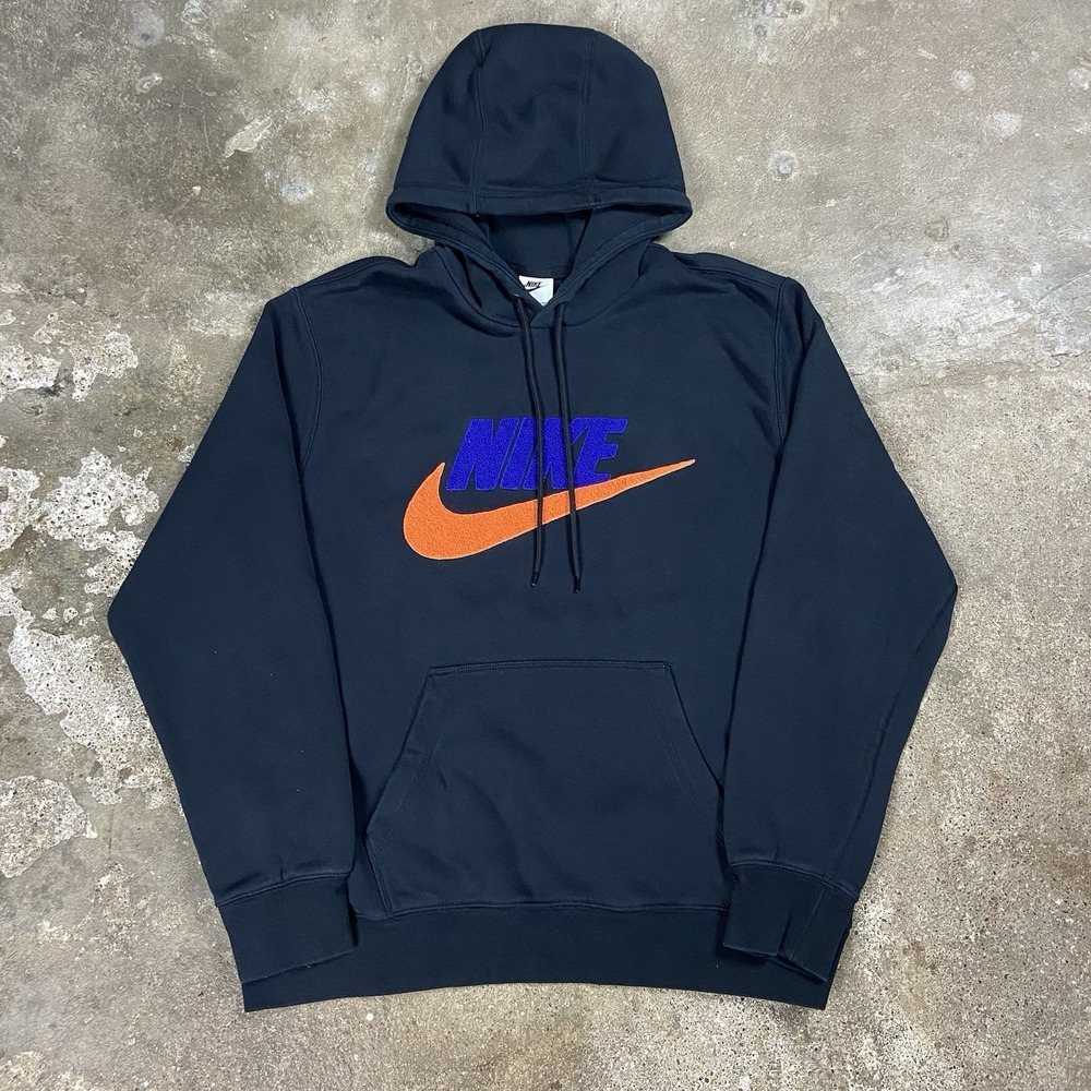 Nike Club Fleece Sweatshirt Size Large Black Chenille Future Pullover Hoodie